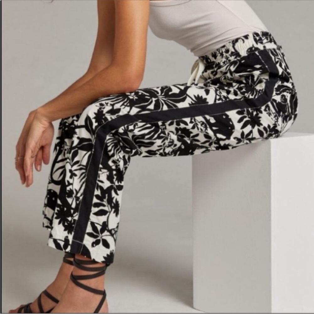 Anthropologie Maeve Tenley Twill Cat Track Pants Pull On Statement Drawstring